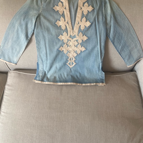 J Crew Womens Embroidered Soutache Blue Denim Tunic - Picture 5 of 6